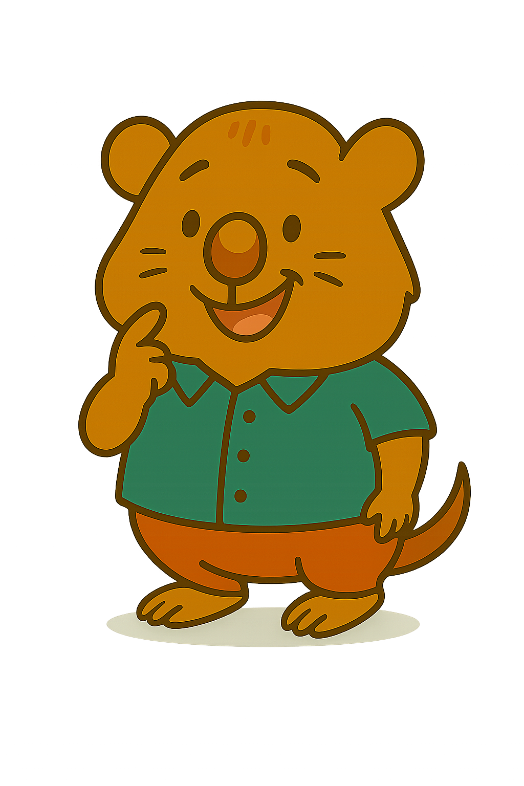 Friendly quokka pointing to plans